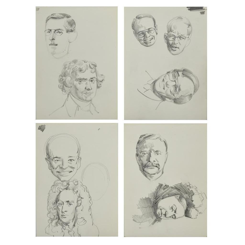 R. Brownell McGrew 1916 1994 Group of 4 Drawings Portraits of Woo