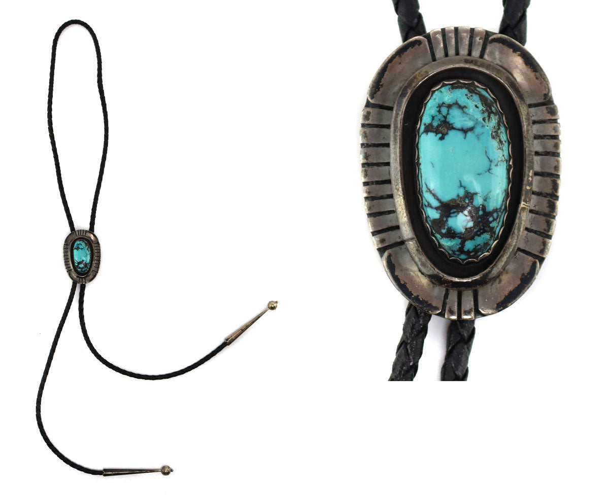 Harrison Yazzie - Navajo Turquoise, Sterling Silver and Leather Bolo T