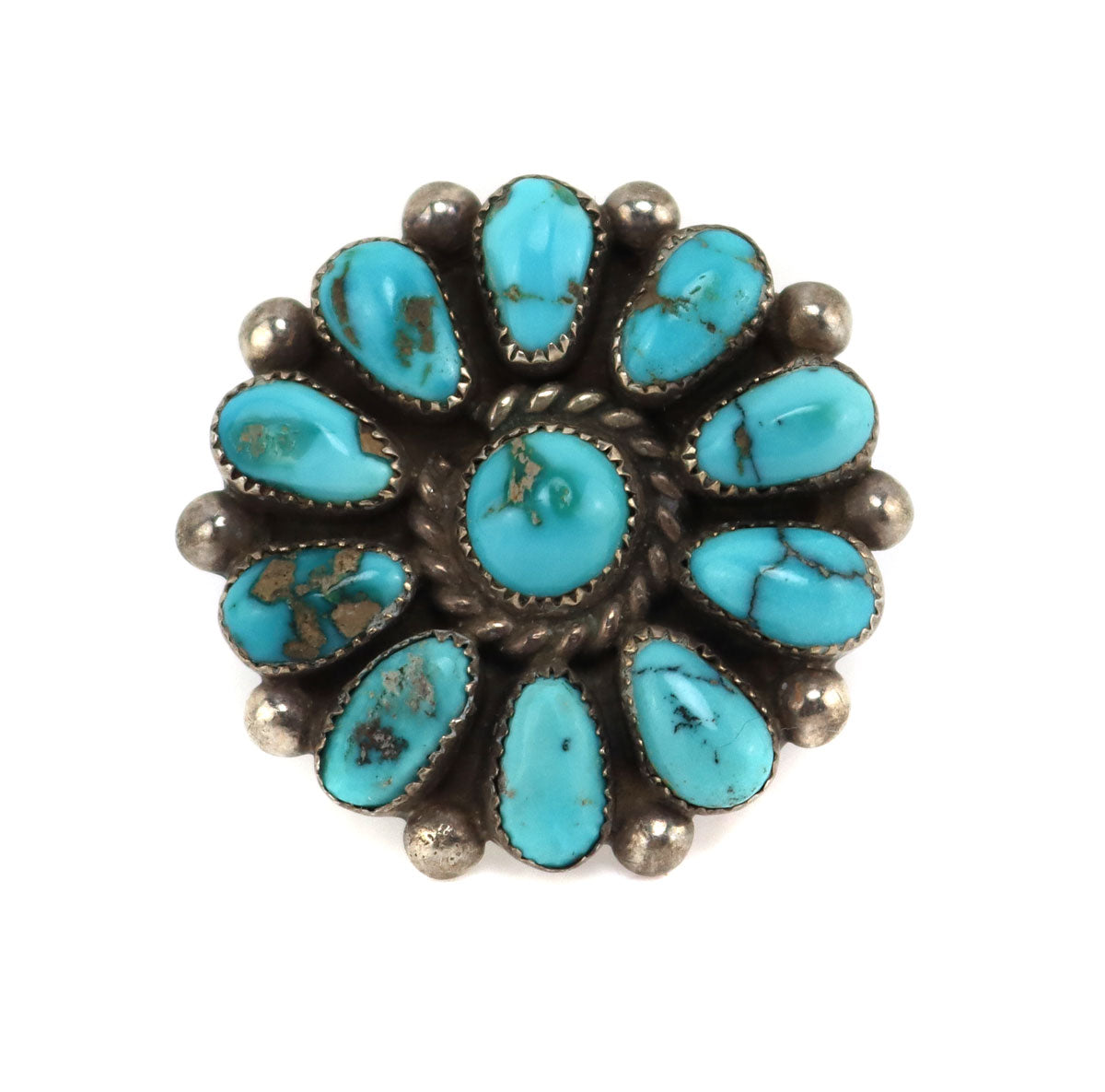 Zuni - Turquoise Cluster and Silver Ring c. 1950s, size 6.5