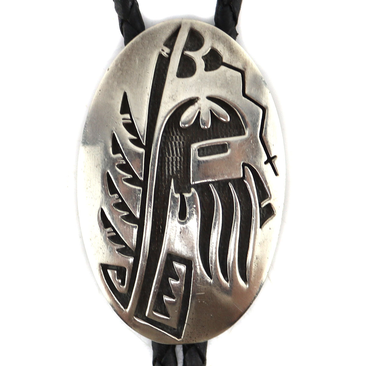 Lawrence Saufkie - Hopi - Sterling Silver Overlay Bolo Tie with Kachin