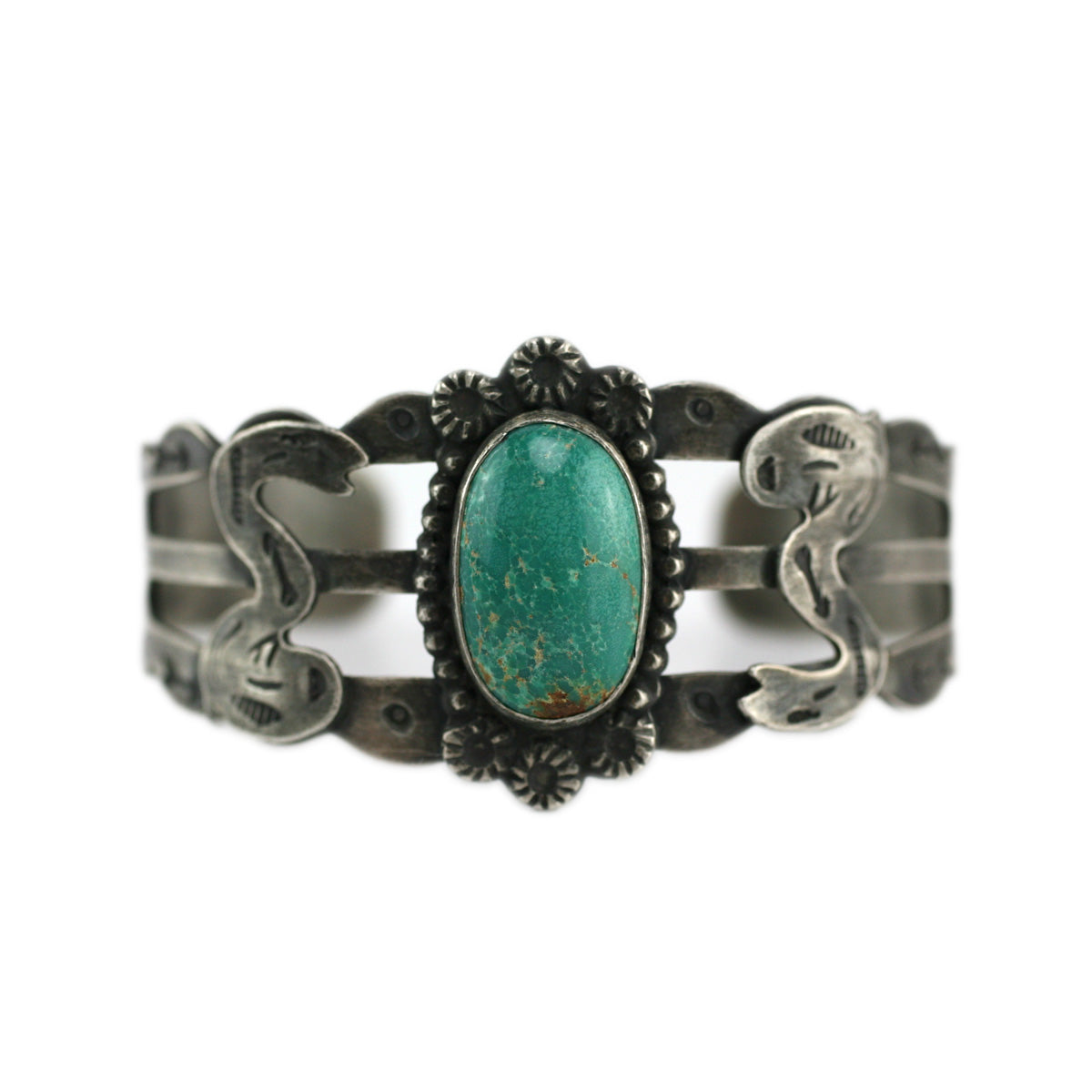 Navajo - Fred Harvey Turquoise and Silver Bracelet with Stamped Arrow