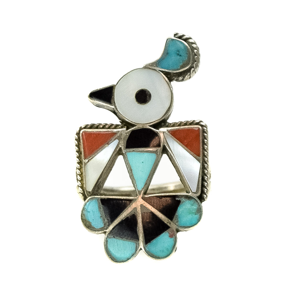 Zuni Turquoise, Coral, Mother of Pearl, Jet Inlay and Silver Thunderbi