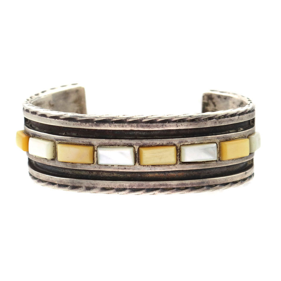 Zuni/Navajo Mother of Pearl and Silver Bracelet c. 1960s, size 6.25 (J