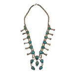 Navajo - Turquoise and Silver Squash Blossom Necklace c. 1960-70s, 26" length