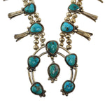 Navajo - Turquoise and Silver Squash Blossom Necklace c. 1960-70s, 26" length