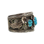 Navajo - Turquoise and Silver Overlay Bracelet with Flower Designs c. 1960-70s, size 6.875