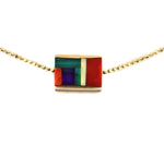 Jimmie King Jr. - Navajo - Contemporary Multi-Stone Inlay and 14K Gold Necklace, 18" length