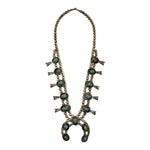 Navajo - Turquoise and Silver Squash Blossom Necklace c. 1960-70s, 25" length