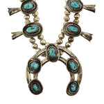 Navajo - Turquoise and Silver Squash Blossom Necklace c. 1960-70s, 25" length