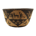 Yavapai Basket with Humans, Animals, and Whirling Logs Design c. 1900-20s, 7.5" x 13"