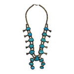 Navajo - Turquoise and Silver Squash Blossom Necklace c. 1960-70s, 24" length