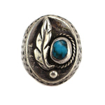 Navajo - Turquoise and Silver Ring with Feather Design c. 1970-80s, size 10