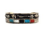 Zuni - Multi-Stone Channel Inlay and Silver Overlay Bracelet with Animal Designs c. 1990s, size 6.25