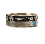 Zuni - Multi-Stone Channel Inlay and Silver Overlay Bracelet with Animal Designs c. 1990s, size 6.25