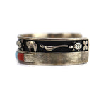 Zuni - Multi-Stone Channel Inlay and Silver Overlay Bracelet with Animal Designs c. 1990s, size 6.25