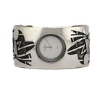 George Phillips - Hopi - Sterling Silver Overlay Watchband with Heartline Bear Designs c. 1980s, size 6.5