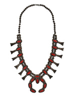 Navajo - Coral and Silver Squash Blossom Necklace c. 1950s, 26.75" length