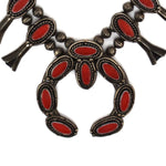 Navajo - Coral and Silver Squash Blossom Necklace c. 1950s, 26.75" length