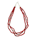 Santo Domingo (Kewa) - Southwest-Style 3-Strand Mediterranean Coral, Turquoise Nugget, and Silver Necklace, 19" length