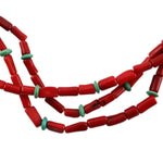 Santo Domingo (Kewa) - Southwest-Style 3-Strand Mediterranean Coral, Turquoise Nugget, and Silver Necklace, 19" length