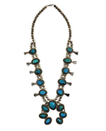 Navajo - Turquoise and Silver Squash Blossom Necklace c. 1960-70s, 24" length