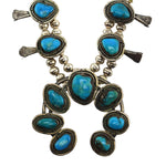 Navajo - Turquoise and Silver Squash Blossom Necklace c. 1960-70s, 24" length