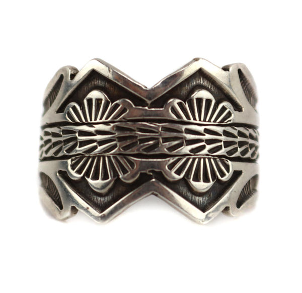 Emerson Bill - Navajo Sterling Silver Ring with Stamped Design c 