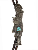 Oreland Joe Sr. (b. 1958) - Navajo - Contemporary Turquoise, Silver Tufacast, and Leather Bolo Tie, 5.75" x 1.5" bolo