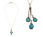 Sam Patania - Turquoise and Sterling Silver Three Stone Vine Necklace, 18" length