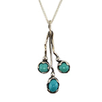 Sam Patania - Turquoise and Sterling Silver Three Stone Vine Necklace, 18" length