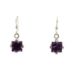 Sam Patania - "Brilliant Squares" Amethyst and Sterling Silver French Hook Earrings, 1.25" x 0.625"