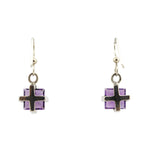 Sam Patania - "Brilliant Squares" Amethyst and Sterling Silver French Hook Earrings, 1.25" x 0.625"