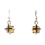 Sam Patania - "Brilliant Squares" Citrine and Sterling Silver French Hook Earrings, 1.25" x 0.625"