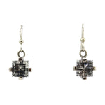 Sam Patania - "Brilliant Squares" White Topaz and Sterling Silver French Hook Earrings, 1.25" x 0.625"