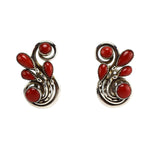 Frank Patania Sr. (1899-1964) - Italian Coral and Sterling Silver "Scroll" Clip-On Earrings c. 1950s, 1.5" x 0.875"