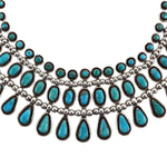 Frank Patania Sr. (1899-1964) - Morenci Turquoise and Sterling Silver Nefertiti Necklace, 14.25" length