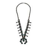 Navajo - Turquoise and Silver Squash Blossom Necklace c. 1960s, 30" length