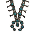 Navajo - Turquoise and Silver Squash Blossom Necklace c. 1960s, 30" length