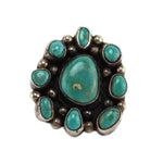 Navajo - Turquoise Cluster and Silver Ring c. 1950s, size 6.75