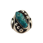 Navajo - King's Manassa Turquoise and Silver Ring c. 1960s, size 11.25