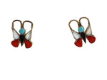 Zuni - Multi-Stone and Silver Channel Inlay Butterfly Post Earrings c. 1960-70s, 0.75" x 0.5"