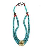 Navajo - Turquoise, Coral, and Shell Jocla Pendant c. 1960s, 6.5" length