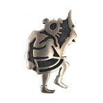 Raymond Sequaptewa - Hopi - Sterling Silver Overlay Pin with Mud Head Dancer Design c. 1970s, 1.625" x 0.875"