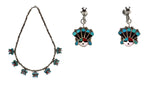 Zuni - Multi-Stone Channel Inlay and Silver Necklace and Screw-back Earrings Set with Sunface Kachina Design c. 1960s