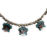 Zuni - Multi-Stone Channel Inlay and Silver Necklace and Screw-back Earrings Set with Sunface Kachina Design c. 1960s