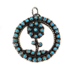 Zuni - Turquoise Petit Point and Silver Pendant with Flower Design c. 1940s, 1.25" x 1.25"