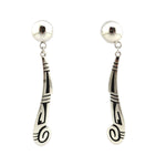 Roy Talahaftewa - Hopi - Contemporary Silver Overlay Post Earrings, 2.75" x 0.5"