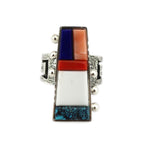 Roy Talahaftewa - Hopi - Contemporary Multi-Stone Inlay and Silver Ring with Overlay Design, size 8.25