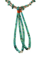 Navajo - 2-Strand Turquoise Coral, and Heishi Necklace with Pair of Jocla Pendants c. 1940s, 26" length