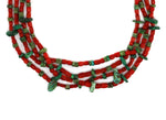 Navajo - 4-Strand Coral and Turquoise Beaded Necklace c. 1920-30s, 30" length